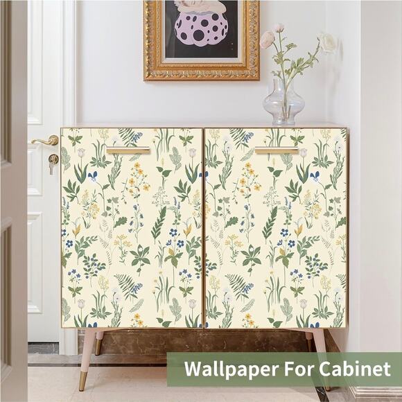 Floral Peel & Stick Wallpaper Beige 17.5 x 394 In Peel Off Renter Friendly s25 - Picture 4 of 7